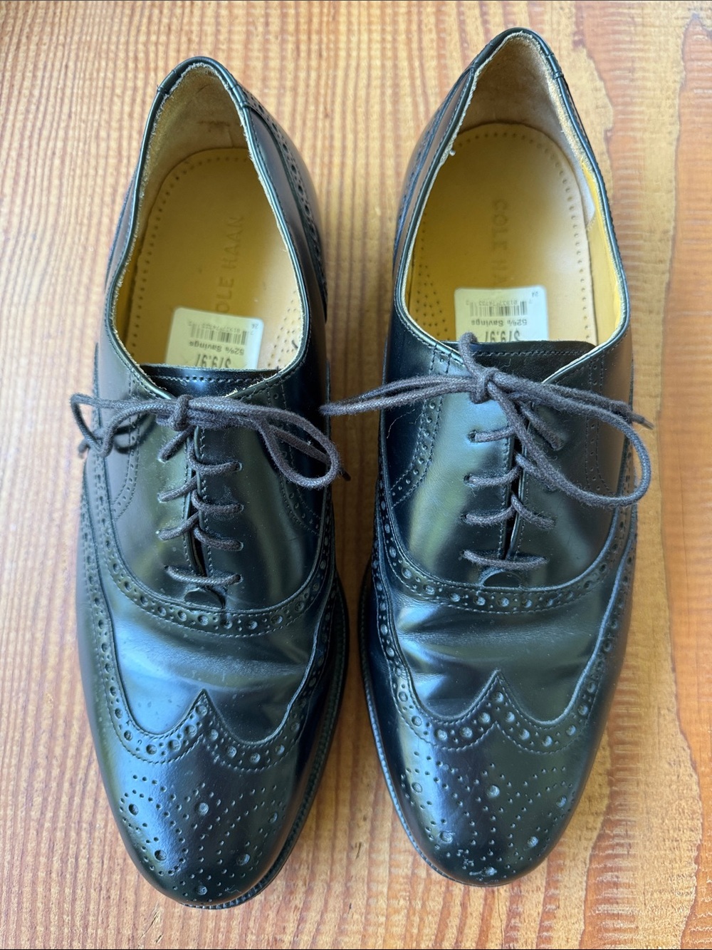 Cole Haan Black Leather Wingtip Oxfords